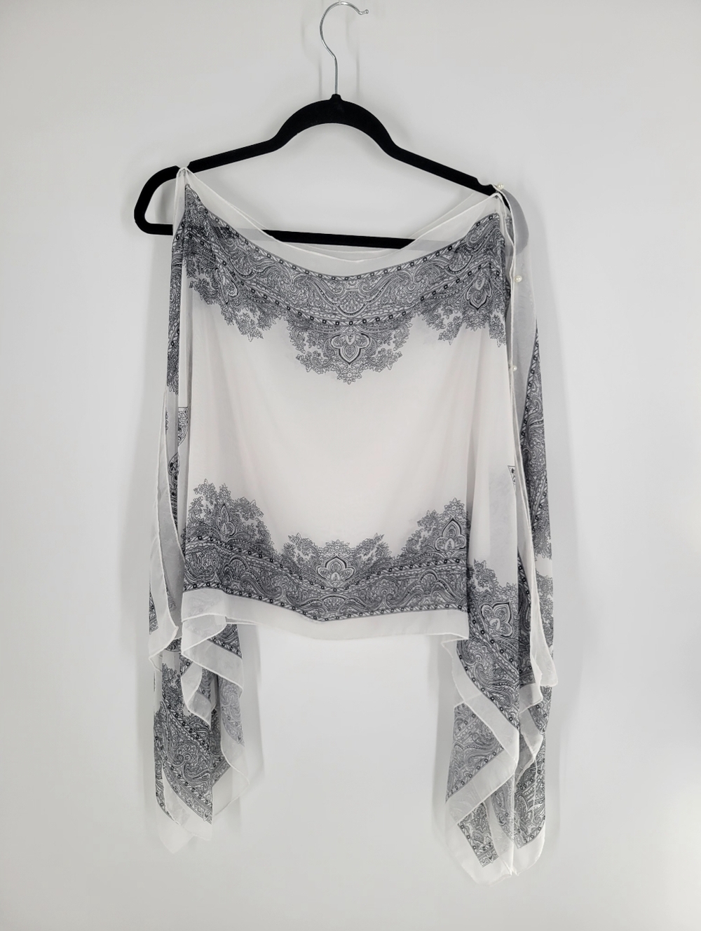 White House Black Market Paisley Chiffon Coverup Poncho Wrap - Picture 2 of 5